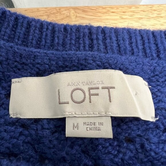 Loft Womens Pullover Sweater Blue Long Sleeve Scoop Neck Cable Knit Textured M - Picture 11 of 11
